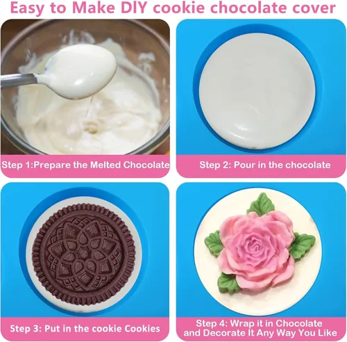 Vista 4 de Sidosir 2 piezas Molde de silicona para galletas Oreo y chocolate, moldes redondos de cilindro de 12 cavidades para cubierta de chocolate Oreo