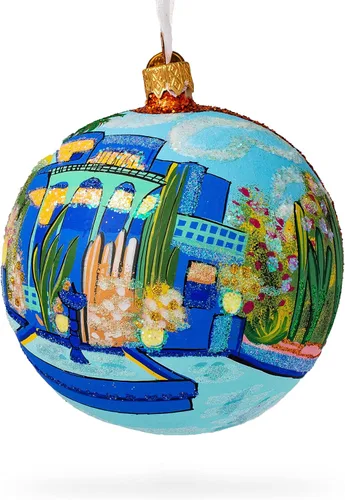 Vista 8 de Jardin Majorelle, Marrakech, Marruecos, bola de cristal, adorno de Navidad de 4 pulgadas