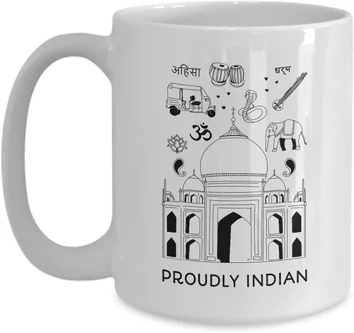 Vista 9 de EzGift Mug Proud Indian Gift Cute For India Pride Patriotic Country Patriot Proud Black And White Coffee Tea Cup 11 oz