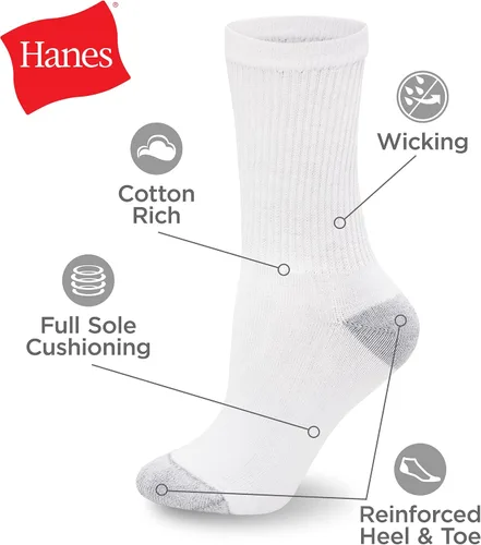 Vista 2 de Hanes Women's Value, Crew Soft Moisture-Wicking Socks, Available in 10 and 14-Packs