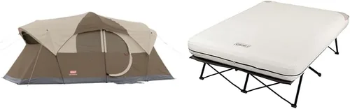 Coleman WeatherMaster - Tienda de campaña para 10 personas + catre Coleman para acampar, colchón de aire y bomba