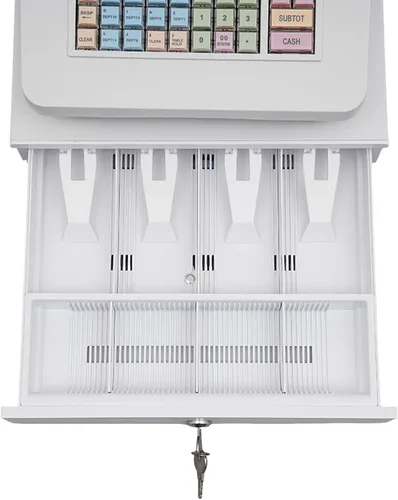 Vista 8 de Cajas registradoras, caja registradora electrónica de 48 llaves con pantalla LED, cajón e impresión térmica, caja de registro rectangular sistema