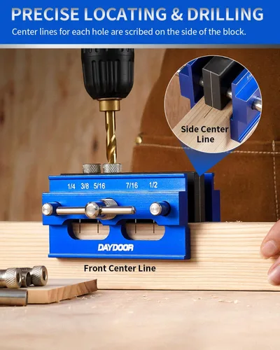 Vista 5 de DAYDOOR - Plantilla de taco autocentrante de 2.1", plantilla universal para tacos y guía de taladro para carpintería, kit completo con 6 bujes