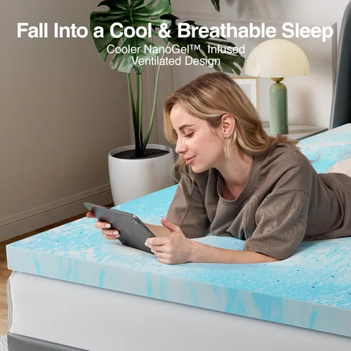 Vista 5 de Novilla Cubrecolchón de espuma viscoelástica individual de 2 pulgadas, infusión de gel refrescante, almohadilla ventilada para aliviar la presión