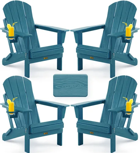 Vista 9 de Silla Adirondack plegable con textura de madera, sillas de patio resistente a la intemperie, silla de exterior, silla de césped con soporte
