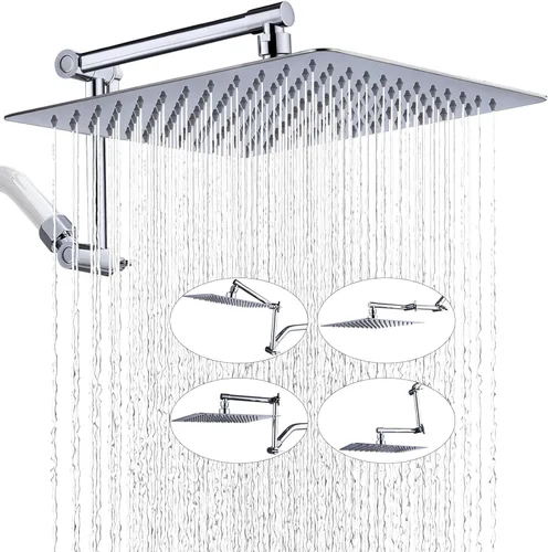 Vista 9 de G-Promise Regadera de lluvia de metal de 10 pulgadas con brazo de extensión ajustable de 13 pulgadas, cabezal de ducha de lluvia de alta presión