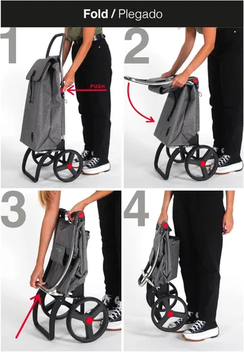 Vista 8 de ROLSER Carrito de compras plegable con ruedas Carrito personal plegable para comestibles Duradero y portátil Coral