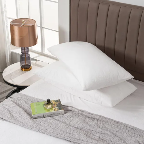 Vista 2 de Juego de 2 protectores de almohada impermeables de alta calidad, tamaño estándar de 20 x 28 pulgadas, funda de almohada con cremallera hecha