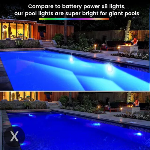 Vista 5 de LyLmLe Luces LED para piscina, luz sumergible magnética RGB inteligente de 20 W con control de aplicación, 800 lm regulable, IP68 impermeable 12 V