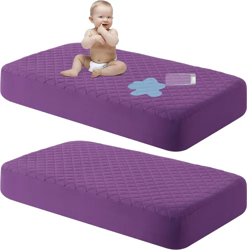 Vista 9 de NTBAY Paquete de 2 Protectores de Colchón de Cuna Impermeables, Sábana Bajera Acolchada de 28"x52" para Niños Pequeños - Lavable a Máquina - Funda