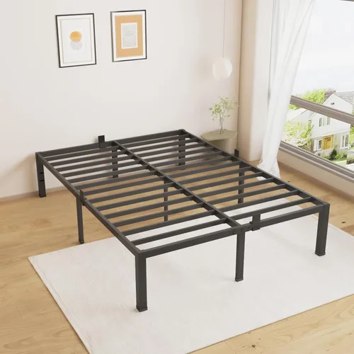 Vista 9 de Marco de cama tamaño King – Marco de cama de plataforma de metal resistente de 14 pulgadas, no necesita somier, fácil montaje, marcos de cama sin