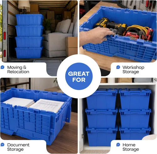 Vista 5 de IDL Packaging Bolsa de plástico industrial de 10 galones con tapas con bisagras, color azul, paquete de 1 – Contenedor grande resistente de 22
