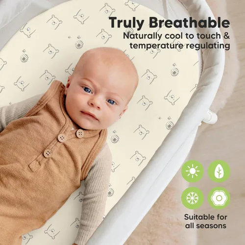 Vista 5 de Paquete de 2 sábanas impermeables para moisés para niño y niña, 33 x 17 pulgadas, funda protectora de colchón de moisés de bebé, viscosa derivada