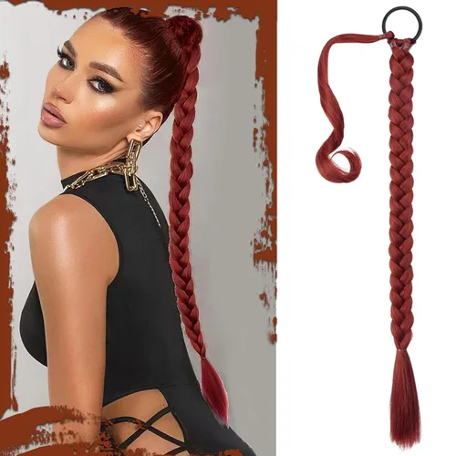 Vista 33 de SOFEIYAN Extensión de cola de caballo trenzada larga con banda elástica y mechón liso envolvente, extensiones de cabello naturales suaves