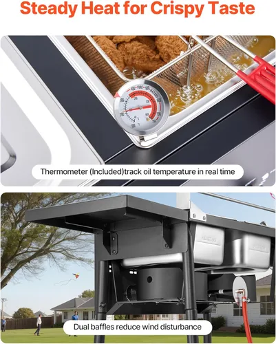 Vista 6 de VEVOR Freidora de propano para exteriores, freidora comercial de doble quemador, cocina de acero inoxidable de 16 cuartos de galón con cestas