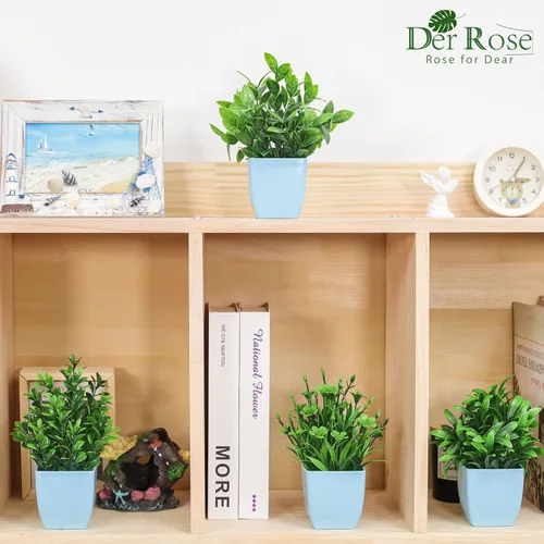 Vista 5 de Der Rose 6 paquetes de plantas falsas pequeñas, mini plantas artificiales de interior para el hogar, granja, baño, decoración de estantes