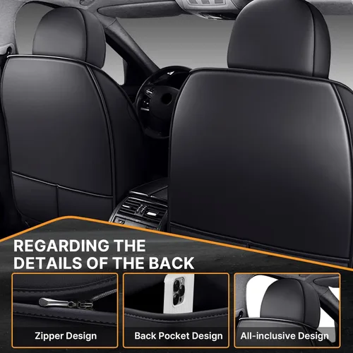 Vista 4 de Fundas de asiento delantero para Cadillac Escalade 2008-2025, protección de banco frontal 3D compatible con bolsa de aire lateral, línea negra