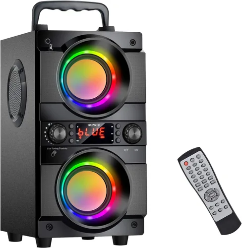 Altavoz Bluetooth portátil de 60 W (pico de 80 W) con doble subwoofer de graves pesados, Bluetooth 5.0 inalámbrico de 100 pies para exteriores,