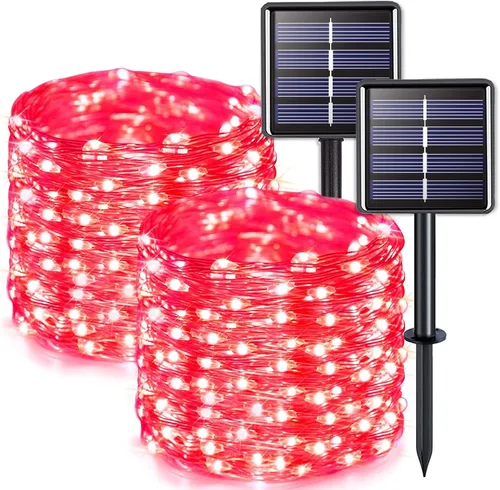 Vista 16 de JMEXSUSS Paquete de 4 tiras de 100 luces LED solares para exteriores, 33 pies, luces solares blancas para exteriores, impermeables, 8 modos, luces