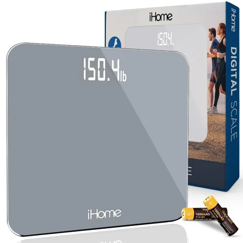 Vista 6 de iHome iHome - Báscula digital para baño, báscula de peso corporal de alta precisión, 400 libras, funciona con batería con pantalla LED