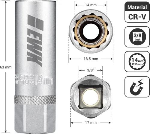 Vista 2 de EWK - Enchufe de bujía magnético de pared delgada de 14 mm, 12 puntos para BMW, Mini Cooper, Nissan, Infiniti