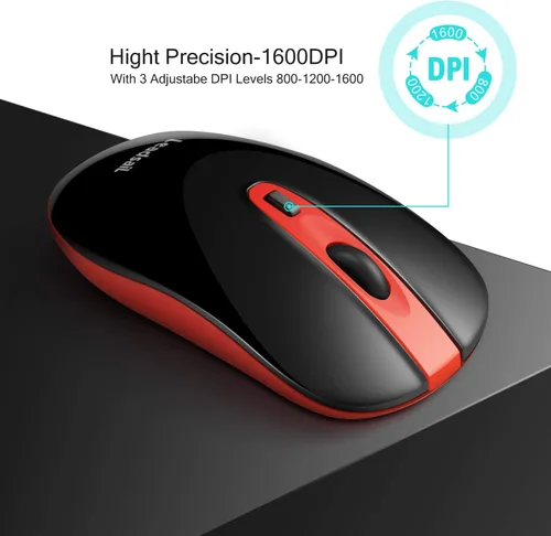 Vista 5 de LeadsaiL Wireless Computer Mouse, 2.4G Portable Slim USB Mouse, Silent Click Laptop Mouse with One AA Battery 3 Adjustable Levels, 4 Buttons