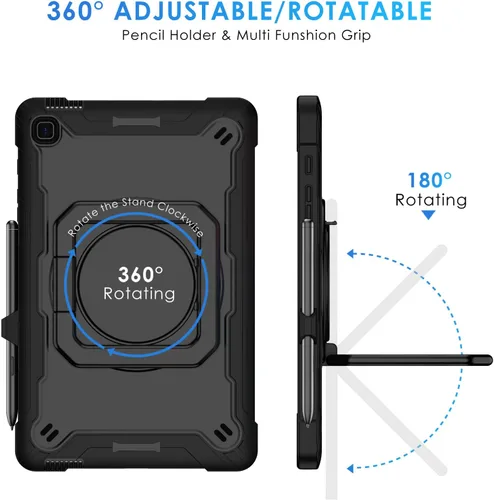 Vista 4 de DETUOSI Funda compatible con Samsung Galaxy Tab S6 Lite de 10.4 pulgadas 2024/2022/2020 con correa para el hombro, funda resistente a prueba de Negro