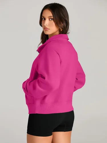 Vista 4 de AUTOMET Sudaderas con media cremallera para mujer, sudadera corta de vellón con cremallera de un cuarto, sudaderas con capucha para el otoño, a