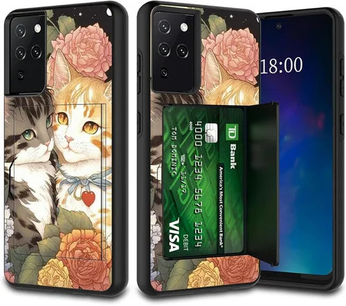 Vista 25 de Funda tipo cartera negra con diseño de gato y luna para Samsung Galaxy S21 Ultra (6.8"), Galaxy S30 Ultra Wallet Funda para teléfono, tarjetero
