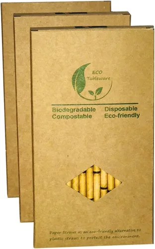 Vista 3 de Pajitas de papel de bambú amarillo para reemplazar la pajita de plástico, 100 pajitas de bambú 100% orgánicas respetuosas con el medio ambiente
