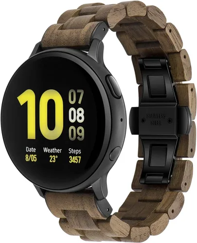 Vista 9 de Correa de 0.78 pulgadas compatible con Samsung Galaxy Watch/Gear S2 S3/Active/Active 2, correa de acero inoxidable de madera natural para Samsung