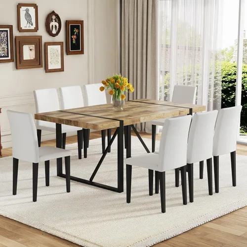 Vista 32 de Mesa de comedor de 55 pulgadas para 4-6, mesa de cocina de madera con patas de metal, mesa de comedor para 4-6 para el hogar, comedor, sala de estar