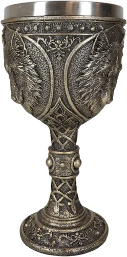 Vista 5 de Ebros Gift Tótem Spirit Wolf Grey Timberwolf Head - Copa de vino de cristal de cáliz para fiesta con acabado de bronce sintético