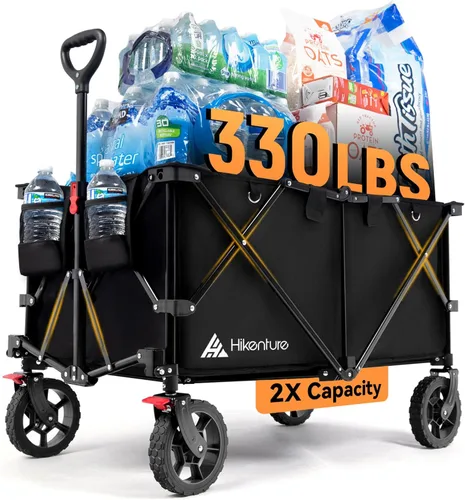 Hikenture Carro plegable – Capacidad de 330 libras, carro plegable extra grande con ruedas todo terreno, carrito de playa utilitario para jardín al
