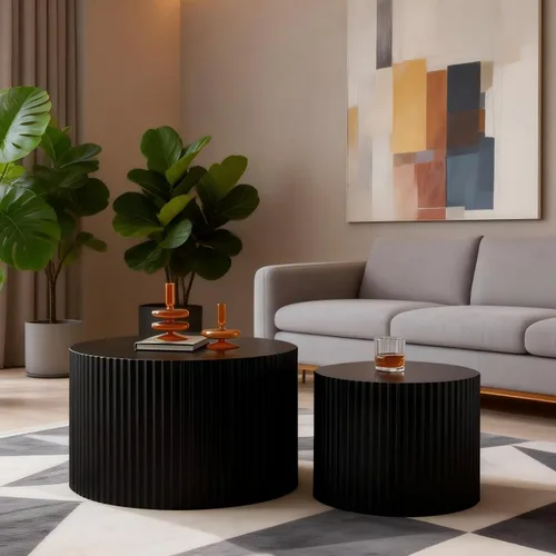 Vista 11 de KEVINSPACE Juego de 2 mesas auxiliares pequeñas, mesa auxiliar redonda con función de almacenamiento, mesa auxiliar de madera, mesas decorativas