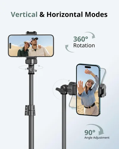 Vista 5 de SENSYNE Trípode de teléfono de 62 pulgadas y palo para selfie, soporte extensible para teléfono celular con control remoto inalámbrico y soporte