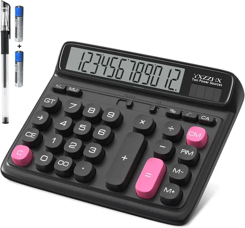 Vista 8 de Calculadora de escritorio con pantalla LCD extra grande de 5 pulgadas, calculadora de oficina de 12 dígitos con doble alimentación solar y batería