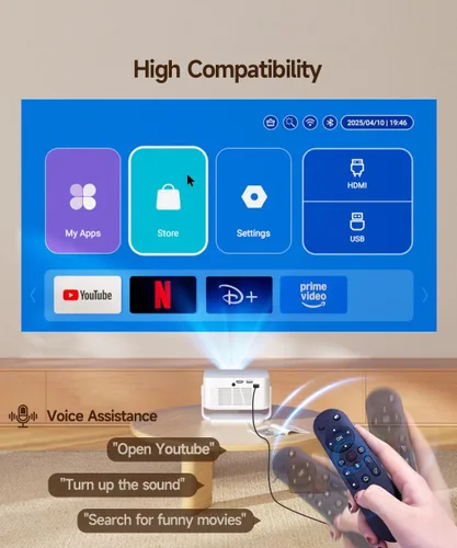 Vista 5 de Magcubic - Miniproyector 2025 4K compatible con WiFi 6 y Bluetooth 5.4, altavoz Soundbase de 5 W, portátil con corrección trapezoidal vertical