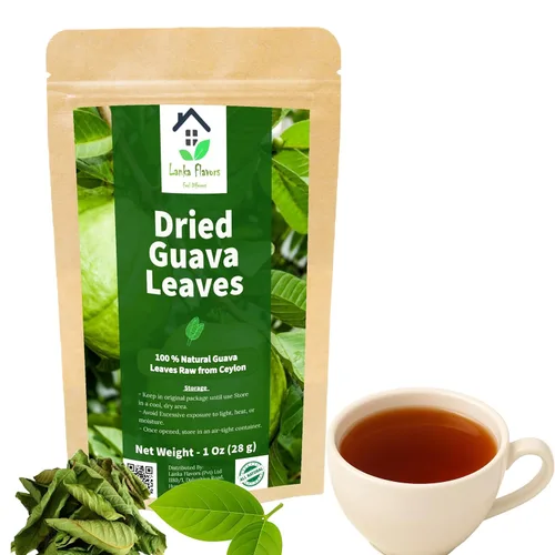 Vista 5 de Hojas secas de guayaba 1 oz (28 g) Hojas De Guayaba Té de hierbas Natural secado al aire Hoja entera cosechada de Ceilán - Lanka Flavors Feel