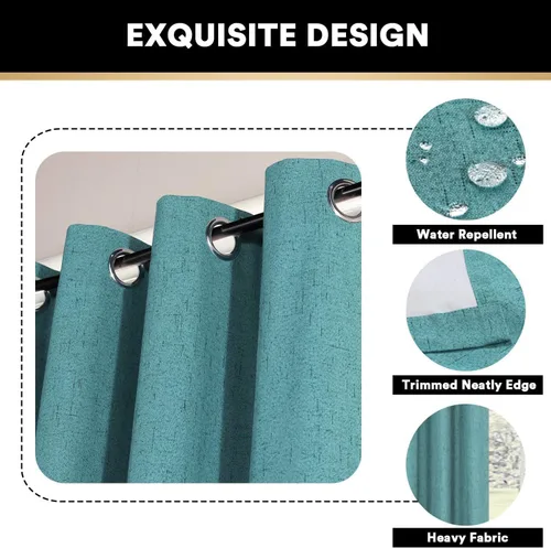 Vista 294 de PrinceDeco Cortinas con textura de lino 100% opacas de 64 pulgadas de largo, juego de 2 paneles de cortinas de lino opacas con forro aislante Arena