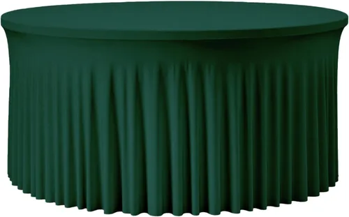 Vista 61 de Mantel redondo de 60 pulgadas en negro para mesas de 5 pies, funda de mesa ajustada de elastano con borde elástico y falda, lavable, sin arrugas