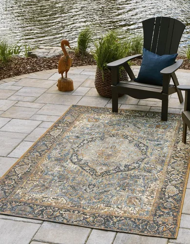 Unique Loom Outdoor Traditional Collection - Alfombra de área - Nosara (5 pies 3 pulgadas x 8 pies, rectangular, azul/azul claro)