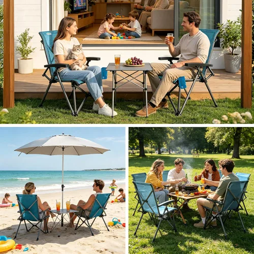 Vista 9 de SUNNYFEEL Silla plegable para campamento, sillas ergonómicas resistentes con soporte de respaldo alto ajustable transpirable y soporte para tazas