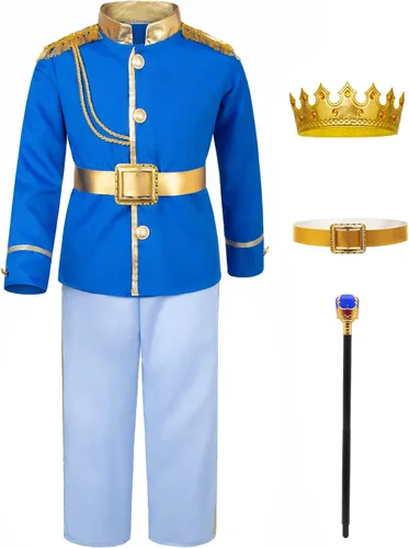 Disfraz de Príncipe Encantador para niños, disfraz de rey real para niños, disfraz de príncipe real para fiesta de cosplay, 4-13 años Azul