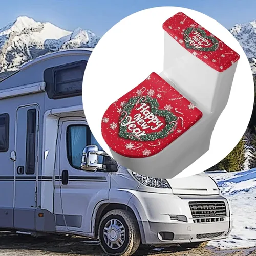 Vista 6 de Tapa de inodoro y tapa de tanque de cane Candy - Estampado de copo de nieve, elastano elástico lavable, decoración de Año Nuevo