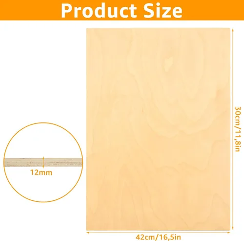 Vista 2 de 3 hojas de madera contrachapada de abedul báltico de 12 x 16 x 1/2 pulgadas a 0.472 in, madera contrachapada sin terminar para manualidades