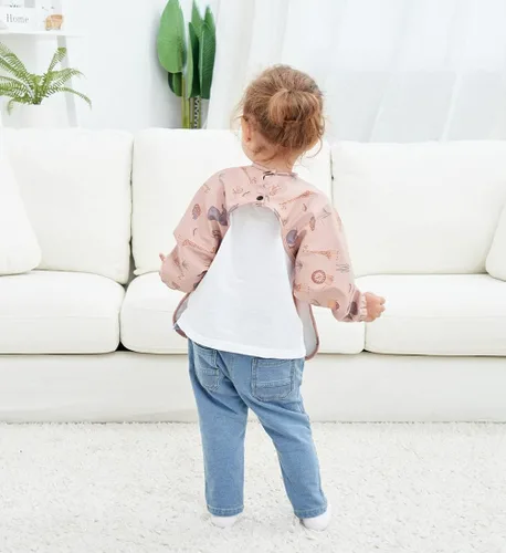 Vista 4 de GZMM Baberos impermeables para bebés, babero de alimentación de manga larga con recogedor de alimentos, fácil de limpiar y lavable, paquete de 2