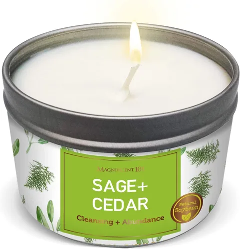 Vista 12 de Magnificent 101 Vela Smudge de Salvia Pura de Larga Duración - 6 Oz - 35 Horas de Tiempo de Combustión - Vela de Cera de Soja para Limpieza