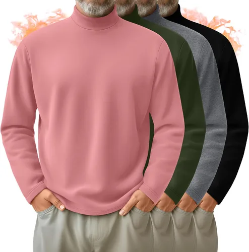 Vista 25 de Paquete de 4 Camisas de Cuello Alto Simulado para Hombre, Suéter Pullover Térmico de Manga Larga, Camiseta Interior Casual de Ajuste Holgado