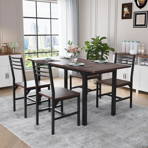 Vista 10 de VOWNER 63” Extendable Dining Table Set for 4-6 People, 5-Piece Dining Table Set for 4 People with 4 Chairs, Kitchen Table Set with MDF Wood Board